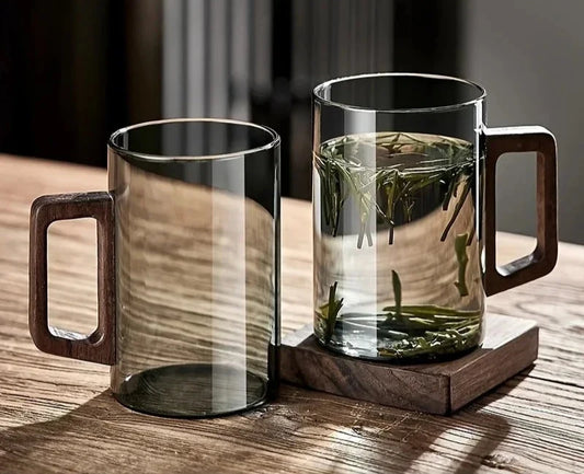 Glass Cups with Walnut Handle